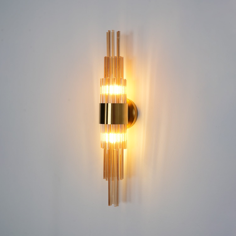 Jagmag Lights Streamline Wall Sconce with Gold-Plated Glass Tubes, 60cm Height, for Luxurious Indoor Spaces