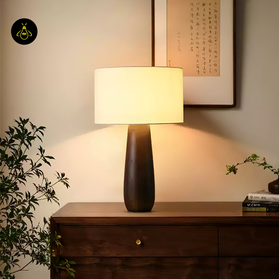 Jagmag Sierra Wooden Table Lamp - Linen Shade, 32cm Base, for Modern & Rustic Interiors