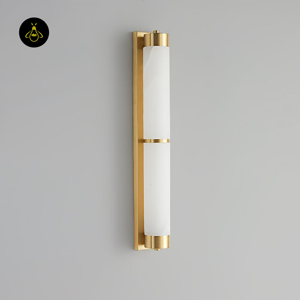 Jagmag Lights Alabaster Brass Wall Light with Integrated LED, 60cm Height, Warm 3000K Light, for Bedrooms & Living Rooms