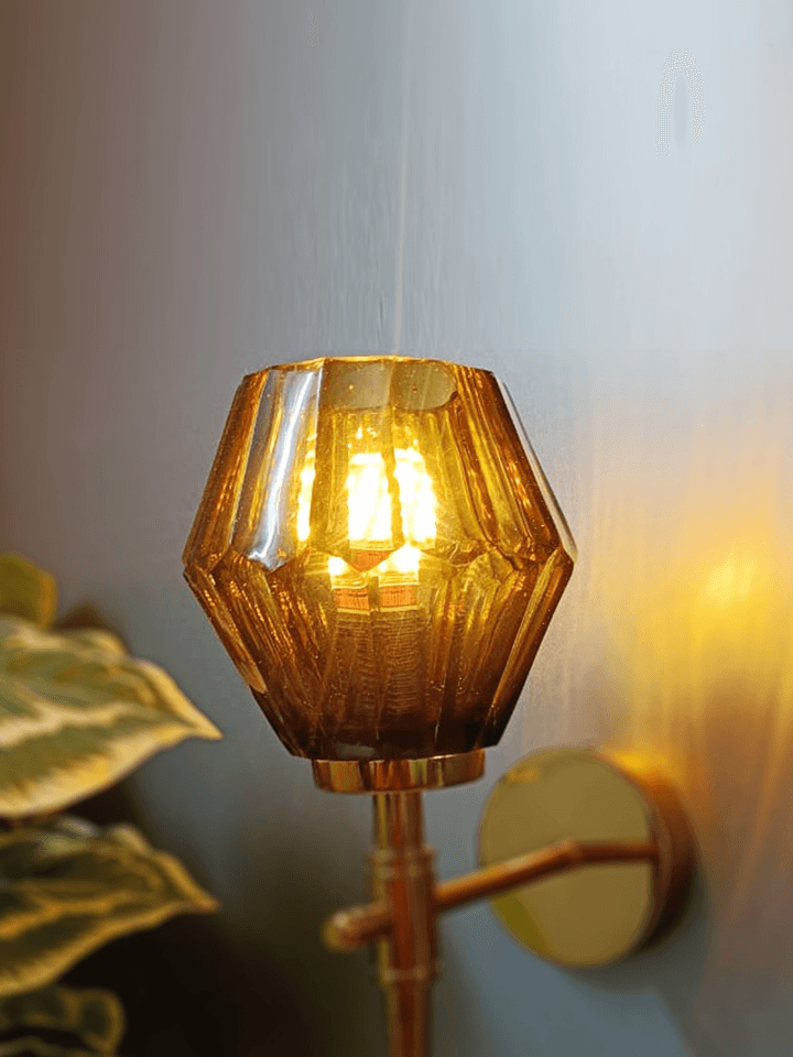 Living Room Wall Sconce with Geometric Lead Crystal Glass Shade (India)