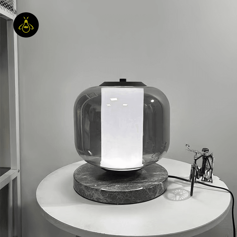 Jagmag Eira Marble Table Lamp - Black Base with Smoke Gray Glass Shade, 25cm, for Modern Interiors - Fancy and Decorative lights - Brand name jagmag lights