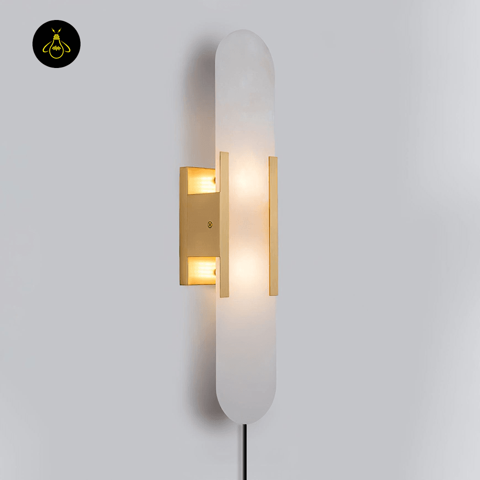 Melange Alabaster Wall Lamp (Set of 2) - Hand-Crafted with Brass Accents, for Modern Interiors - Fancy and Decorative lights - Brand name jagmag lights