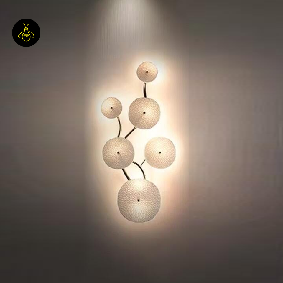 Jagmag Lotus Petal Wall Lamp with Ceramic Petals and Gold Finish, 29.5" High