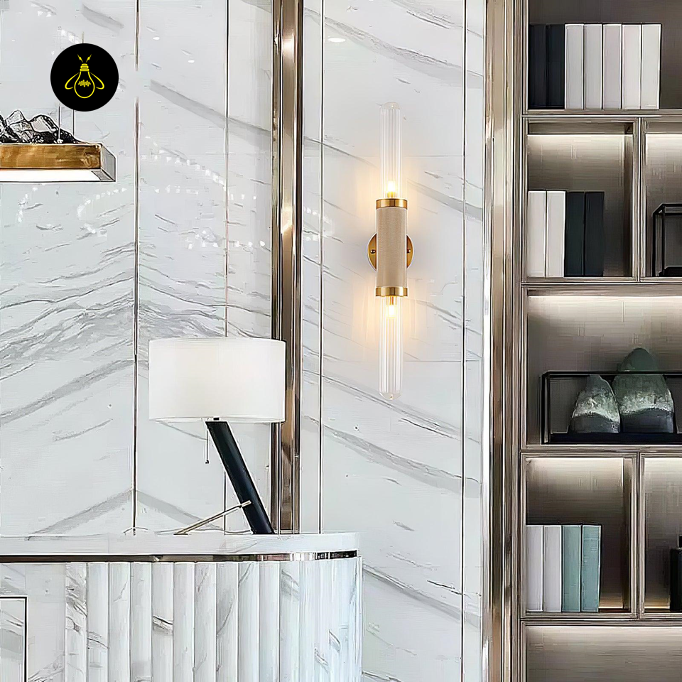 Jagmag Gold Wall Sconce with Clear Cylindrical Glass Shade, 29.9" Height, Modern Indoor Light