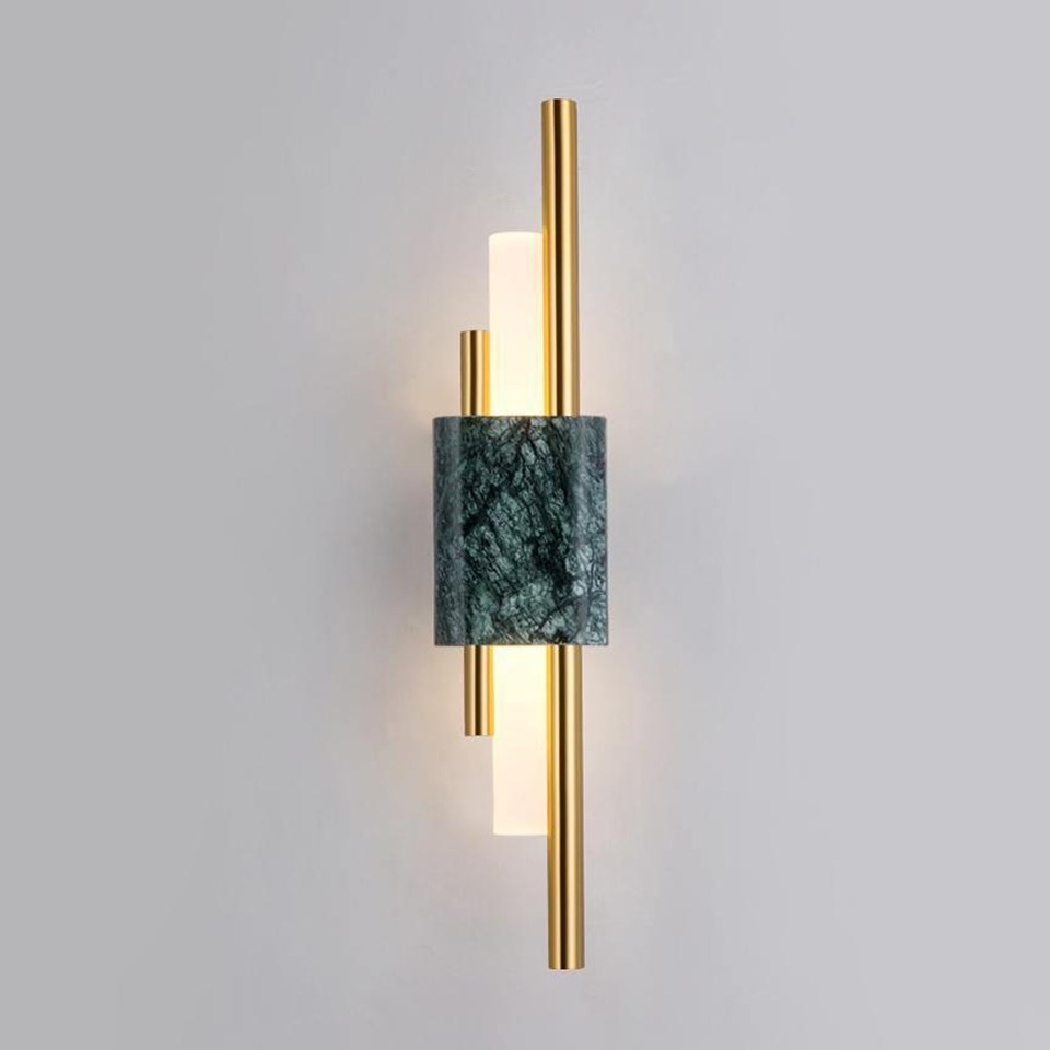 Jagmag Tanto Modern Wall Sconce with Green Marble and Opal Glass, 23.6" High, for Living Room