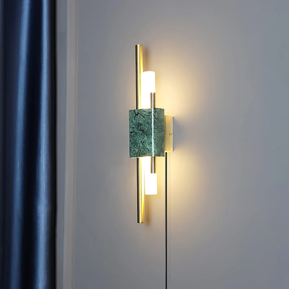 Jagmag Tanto Modern Wall Sconce with Green Marble and Opal Glass, 23.6" High, for Living Room