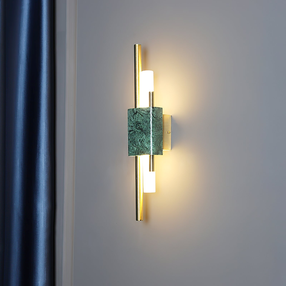 Jagmag Tanto Modern Wall Sconce with Green Marble and Opal Glass, 23.6" High, for Living Room