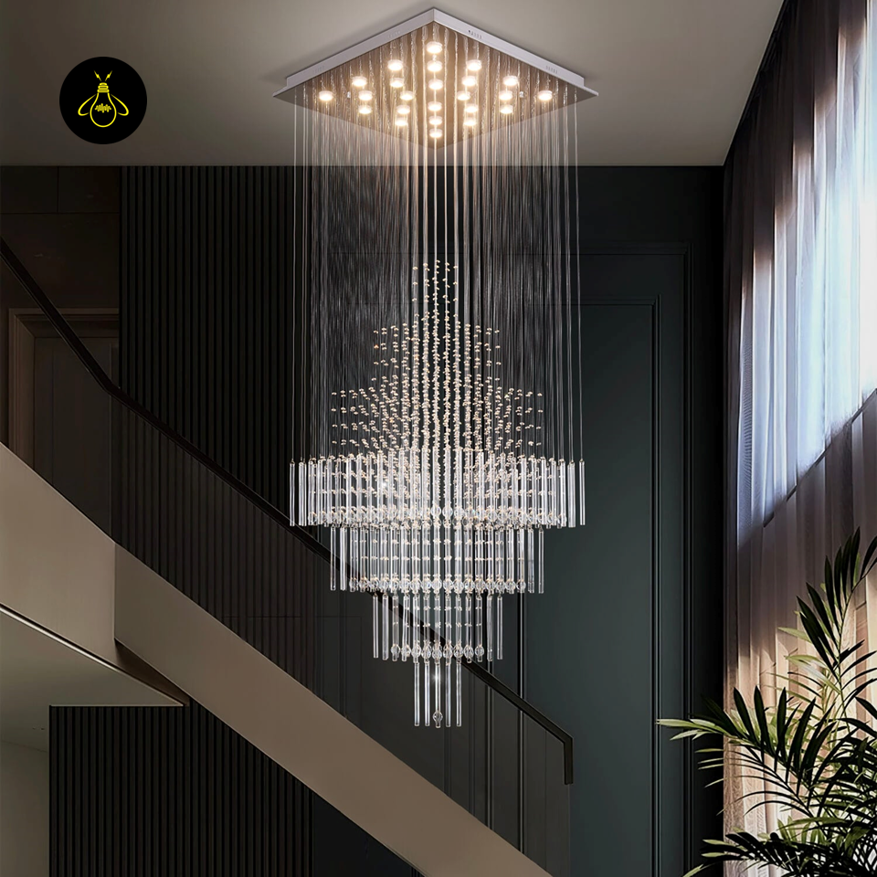 Jagmag Lights Castle Raindrop Crystal Chandelier with Multi-Tiered Design, Perfect for Staircase and Foyer