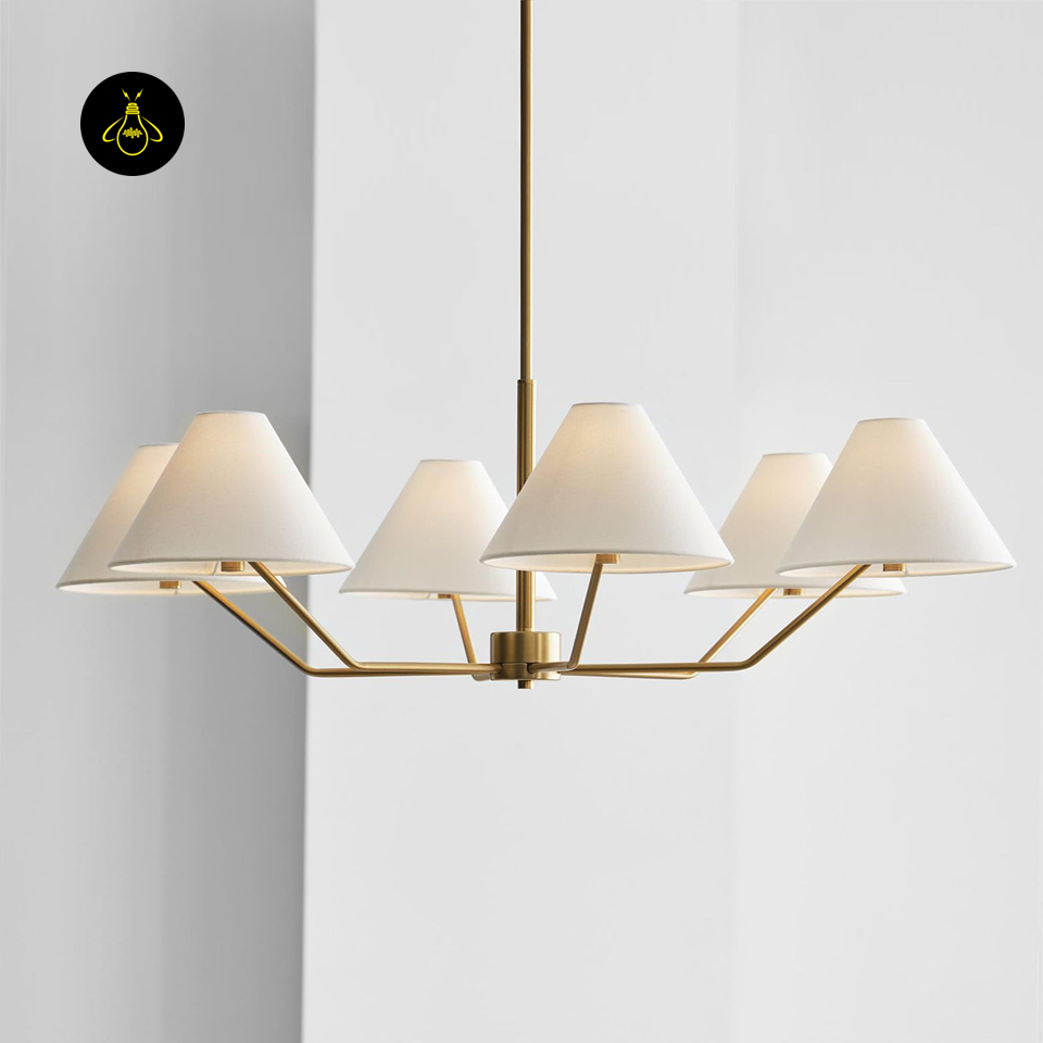 Jagmag Modern Fabric Shade Chandelier - Brass Finish, 6 Lights, 37.8-Inch - Dining Room Lighting