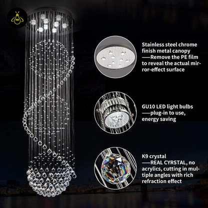 Jagmag Lights Modern LED Crystal Chandelier with Spiral Design, 3 Crystal Balls, for Living Room and Lobby