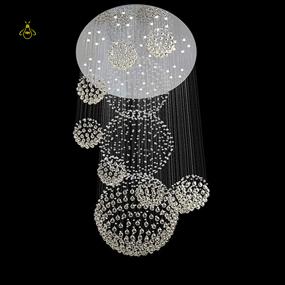 Jagmag Lights Luxury Solar System Spiral Raindrop Chandelier with Tiered Crystal Design, Perfect for Staircase and Foyer