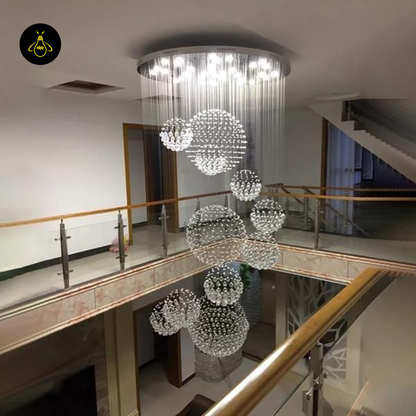 Jagmag Lights Luxury Solar System Spiral Raindrop Chandelier with Tiered Crystal Design, Perfect for Staircase and Foyer