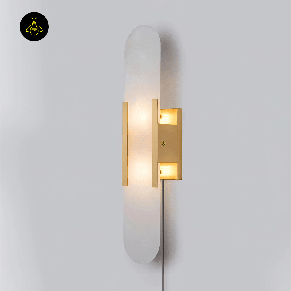 Melange Alabaster Wall Lamp (Set of 2) - Hand-Crafted with Brass Accents, for Modern Interiors - Fancy and Decorative lights - Brand name jagmag lights