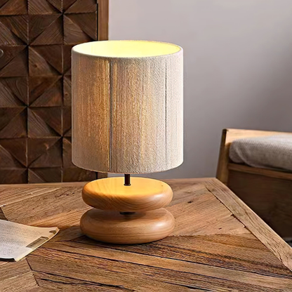 Jagmag Wabi Sabi Wooden Table Lamp - Handcrafted with Hemp Rope Shade, 22cm Diameter, for Unique Interiors