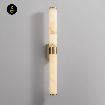 Jagmag Line Alabaster Wall Sconce, Integrated LED, Brass Finish, 27.6" High, for Modern Interiors