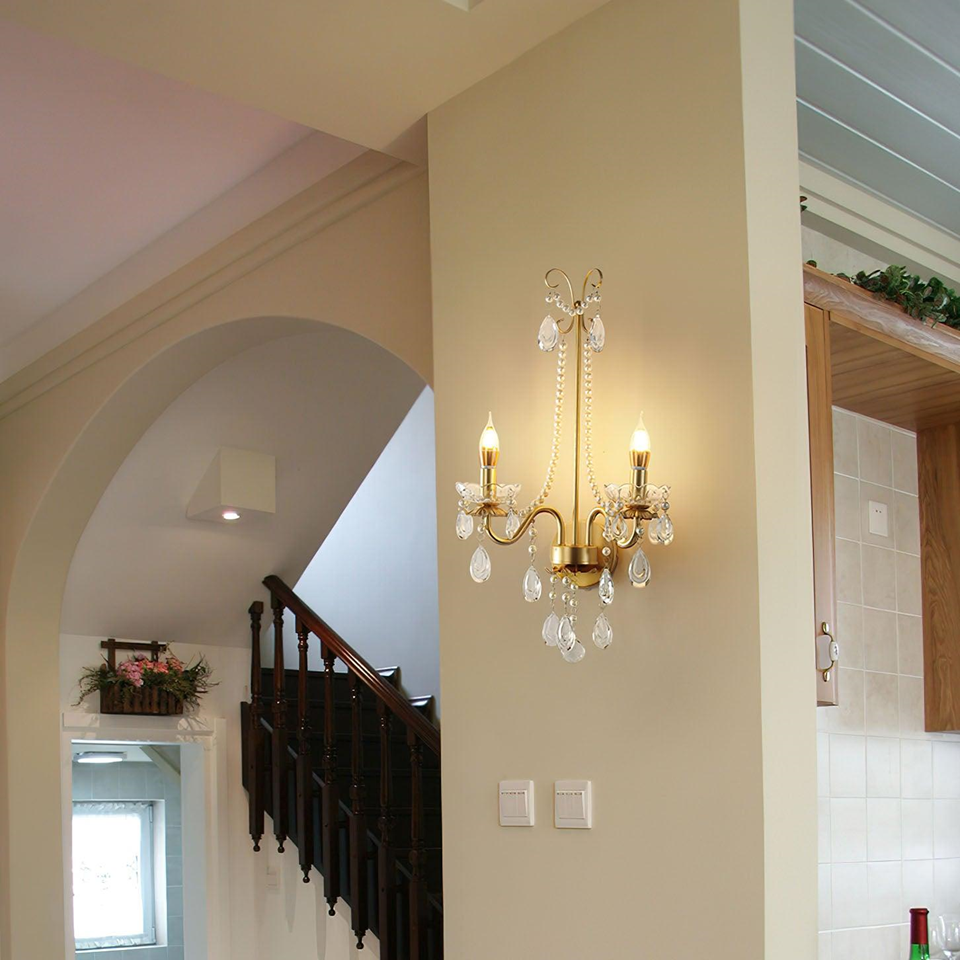 Jagmag Crystal Wall Sconce with Pearl Chain, French Design, 25.2" High, for Hallway, Bedroom & Living Room
