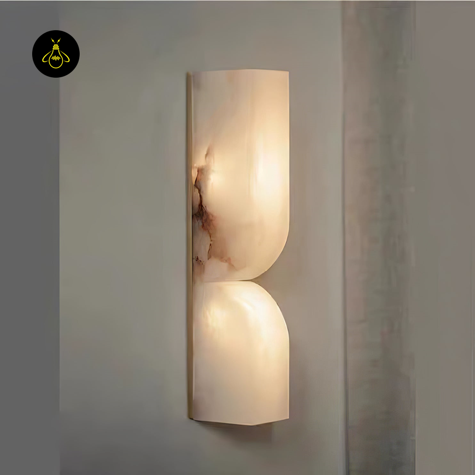 Jagmag Alabaster Wall Sconce with Gold Finish, Modern LED Wall Light, 13.8" High