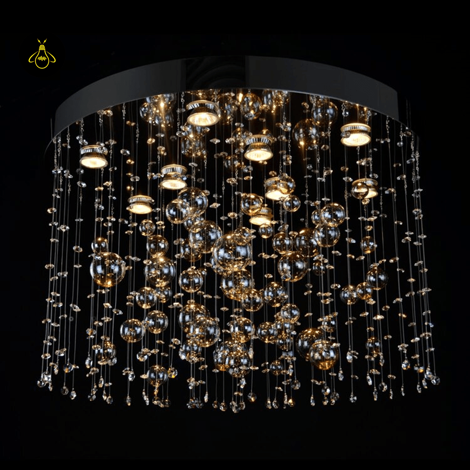 Crystal Raut Ball Chandelier with Stainless Steel Mirror, Gold/Black Finish, for Living Room or Dining Room - Fancy and Decorative lights - Brand name jagmag lights