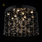 Crystal Raut Ball Chandelier with Stainless Steel Mirror, Gold/Black Finish, for Living Room or Dining Room - Fancy and Decorative lights - Brand name jagmag lights