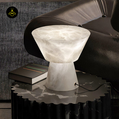 Jagmag Beta Marble Table Lamp - White with Brass Trim, 20cm/28cm, for Elegant Homes