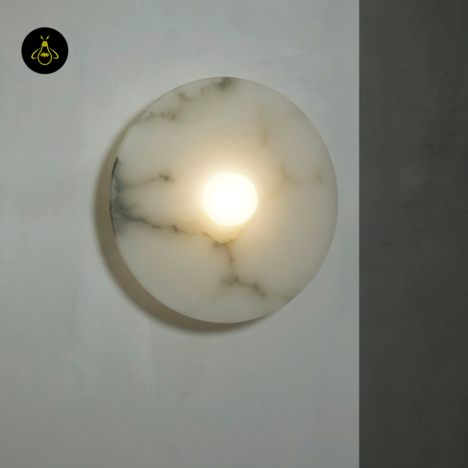 Jagmag Lights Alba Alabaster Wall Lamp with Halo Effect, 35cm Diameter, for Indoor Spaces