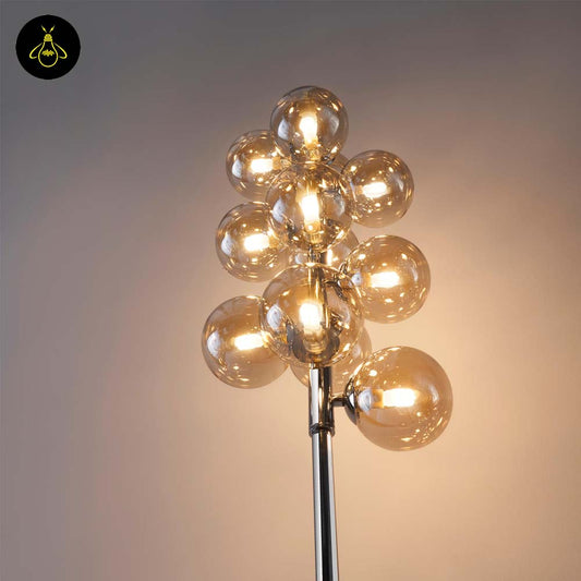 Amber Glass Floor Lamp – Chrome Frame | Amber Glass Floor Lamp for Living Room | Jagmag Lights