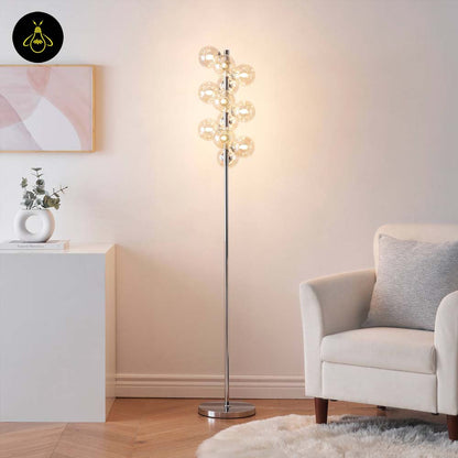 Amber Glass Floor Lamp – Chrome Frame | Amber Glass Floor Lamp for Living Room | Jagmag Lights