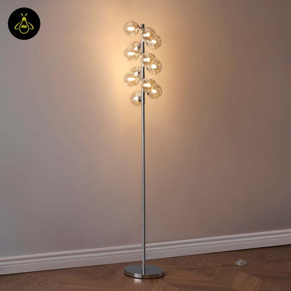Amber Glass Floor Lamp – Chrome Frame | Amber Glass Floor Lamp for Living Room | Jagmag Lights