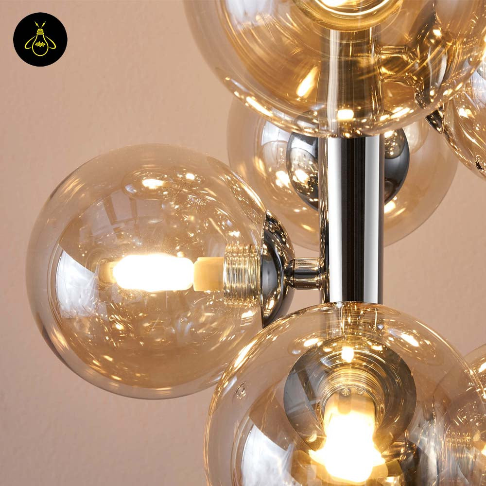 Amber Glass Floor Lamp – Chrome Frame | Amber Glass Floor Lamp for Living Room | Jagmag Lights