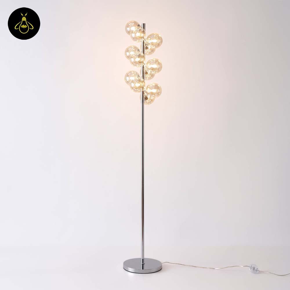 Amber Glass Floor Lamp – Chrome Frame | Amber Glass Floor Lamp for Living Room | Jagmag Lights