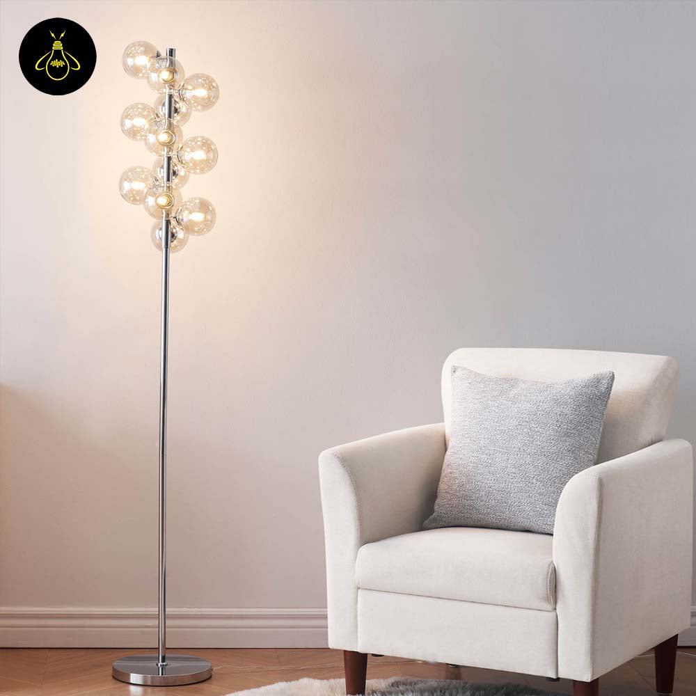 Amber Glass Floor Lamp – Chrome Frame | Amber Glass Floor Lamp for Living Room | Jagmag Lights