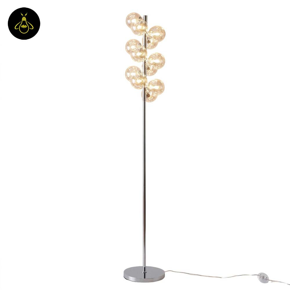 Amber Glass Floor Lamp – Chrome Frame | Amber Glass Floor Lamp for Living Room | Jagmag Lights