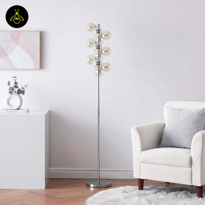 Amber Glass Floor Lamp – Chrome Frame | Amber Glass Floor Lamp for Living Room | Jagmag Lights