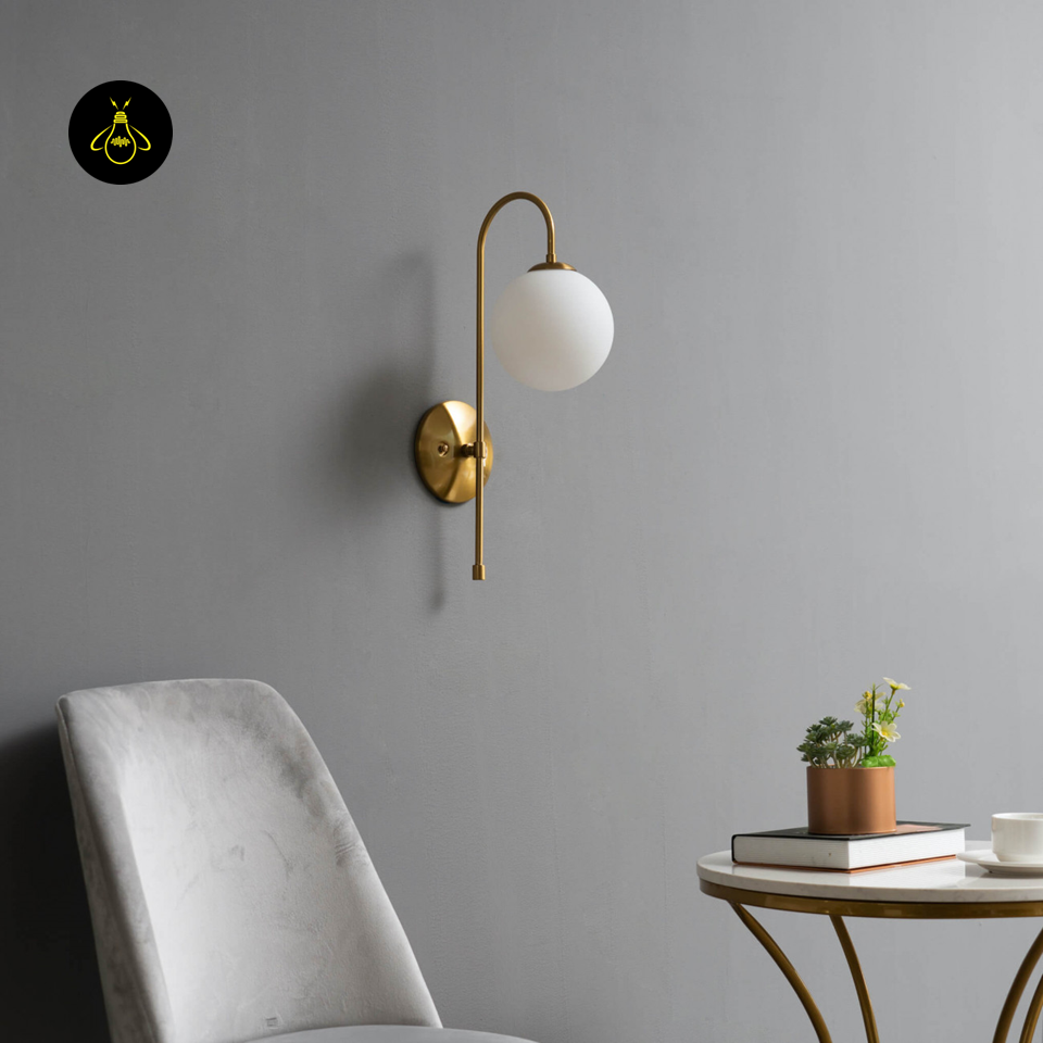 Vintage Gold & White Glass Wall Lamp – Oriol Sconce | Wall Light for Hallway & Living Room | Jagmag Lights
