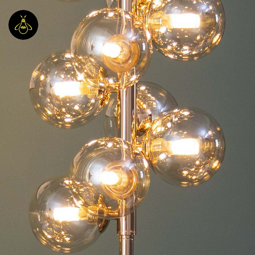 Gilded Stainless Steel Floor Lamp – Amber Glass Spheres | Gilded Floor Lamp for Living Rooms, Bedrooms | Jagmag Lights