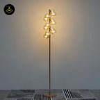 Gilded Stainless Steel Floor Lamp – Amber Glass Spheres | Gilded Floor Lamp for Living Rooms, Bedrooms | Jagmag Lights