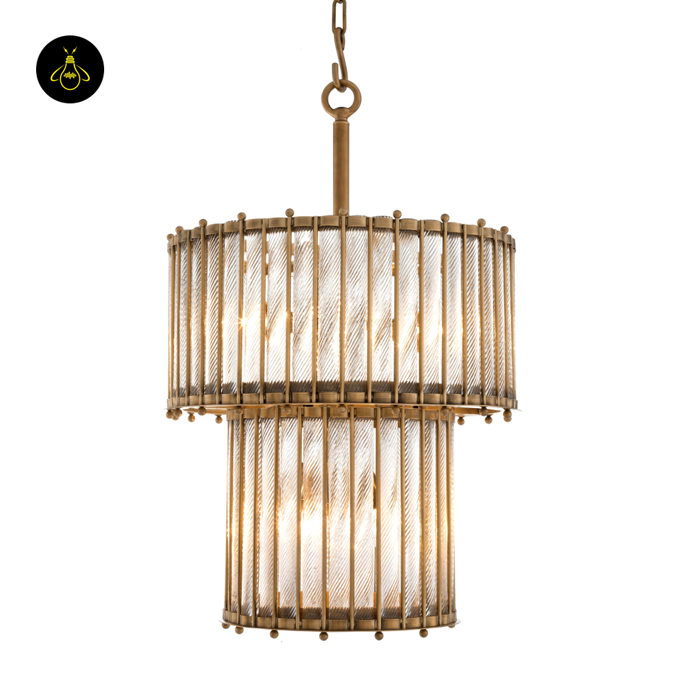 Lantern Tiziano Double – Antique Brass & Clear Glass | Luxury Chandelier for Living & Dining