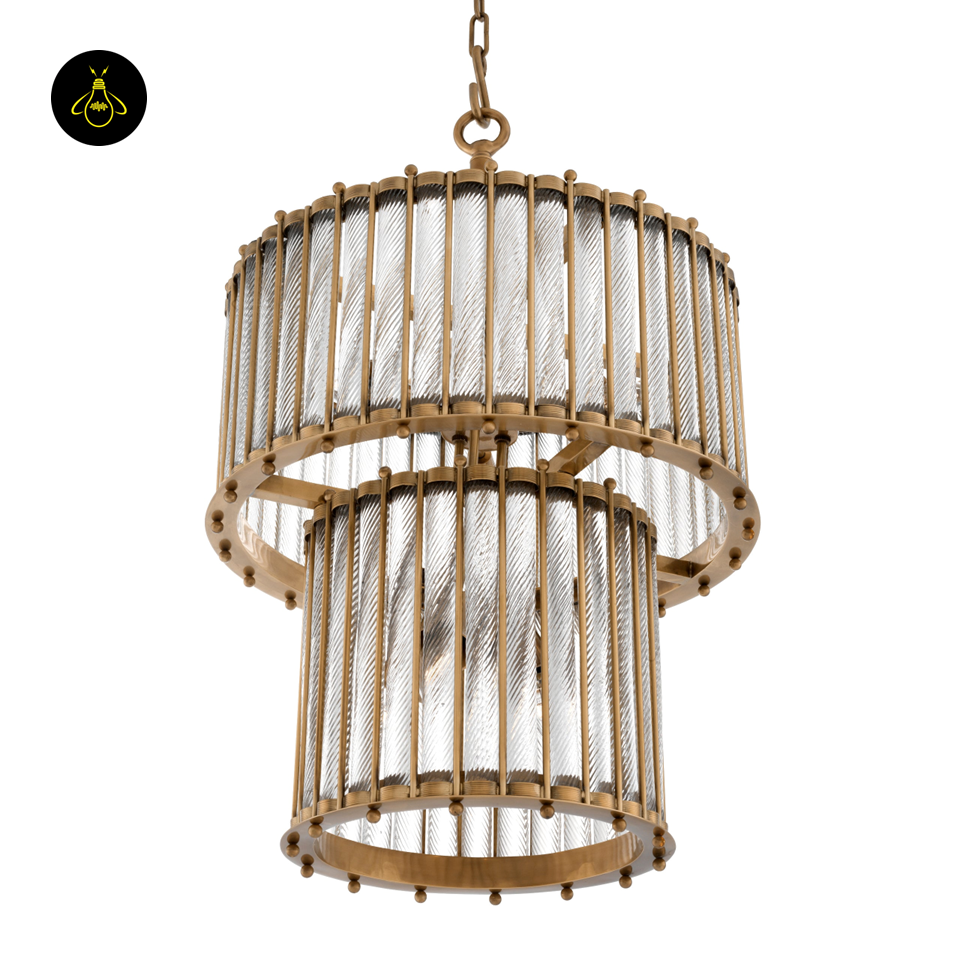 Lantern Tiziano Double – Antique Brass & Clear Glass | Luxury Chandelier for Living & Dining