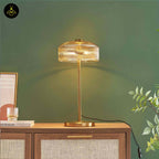 Brass and Ribbed Amber Glass Table Lamp – Vintage Design | Vintage Table Lamp for Living Room, Bedroom | Jagmag Lights