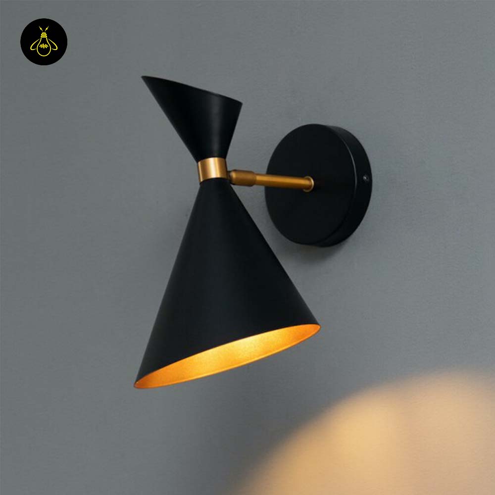 Stainless Steel Black Gold Wall Light – Double Cone Design | Lighting for Living Rooms & Bedrooms | Jagmag Lights