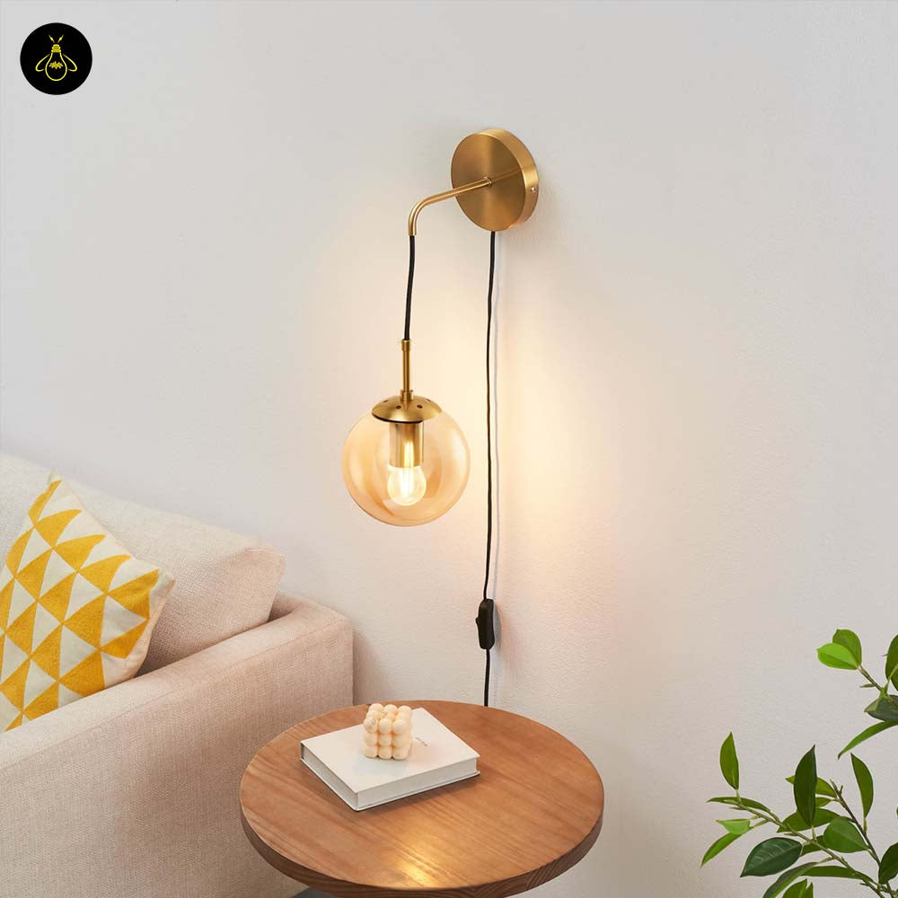 Golden Glass Wall Lamp – Brass Finish | Wall Sconce for Living Room & Bedroom | Jagmag Lights