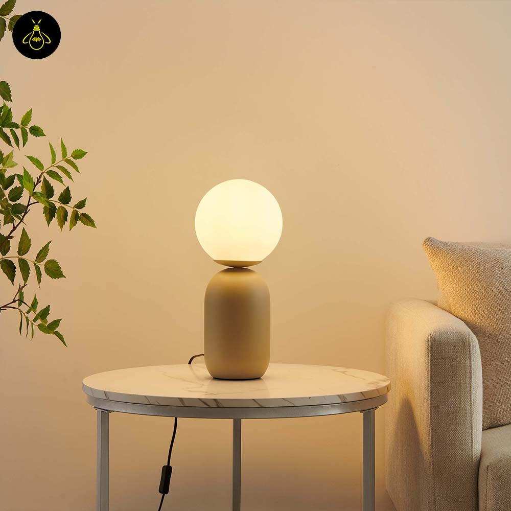 Stainless Steel Table Lamp – Taupe & White Globe | LED Table Light for Living/Study | Jagmag Lights