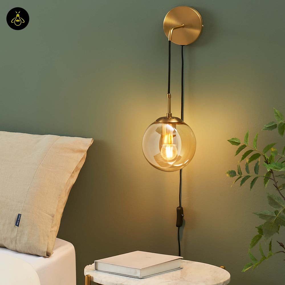 Golden Glass Wall Lamp – Brass Finish | Wall Sconce for Living Room & Bedroom | Jagmag Lights