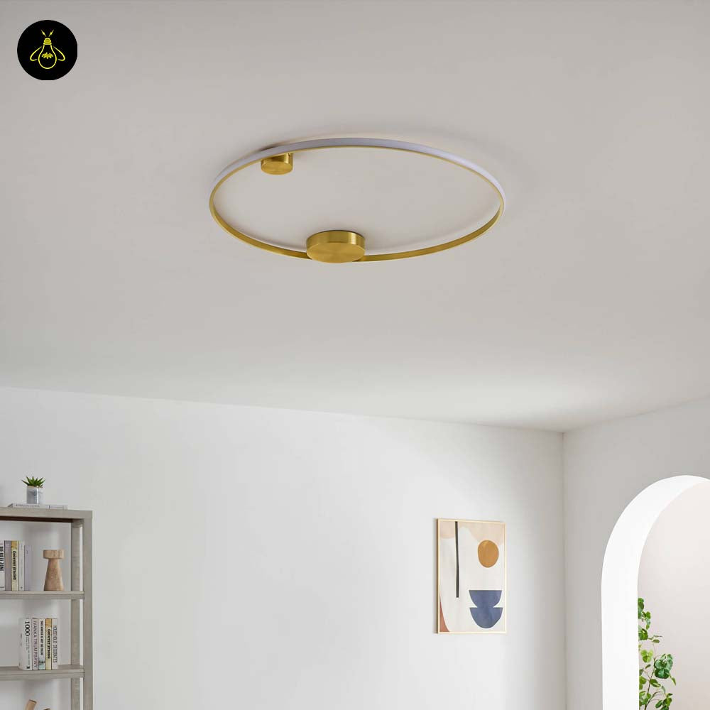 Brass Finish Metal LED Ceiling/Wall Light – Ultra-Minimalist Circle | Dimmable Lighting for Living, Dining & Bedroom | Jagmag Lights