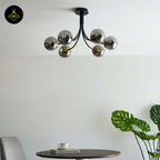 Stainless Steel & Glass Ceiling Lamp – Chic Black Six-Ball Design | Decorative Lighting for Living Rooms | Jagmag Lights