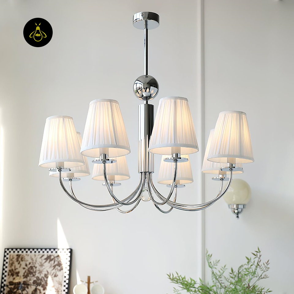Elegant Cloth Chandelier with White Pleated Shades | Jagmag Lights