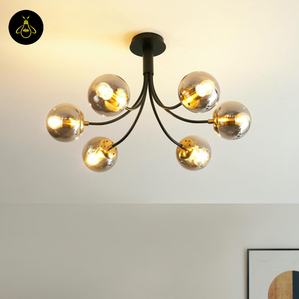 Stainless Steel & Glass Ceiling Lamp – Chic Black Six-Ball Design | Decorative Lighting for Living Rooms | Jagmag Lights