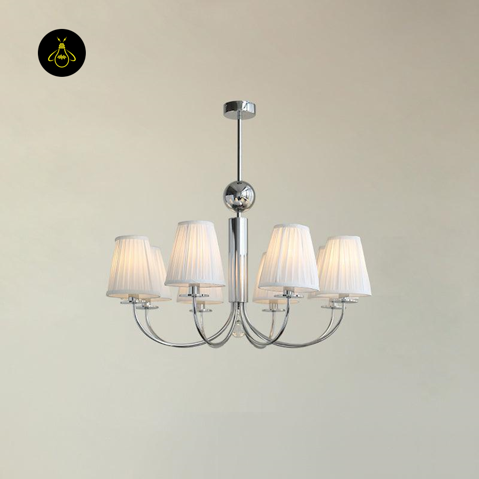 Elegant Cloth Chandelier with White Pleated Shades | Jagmag Lights