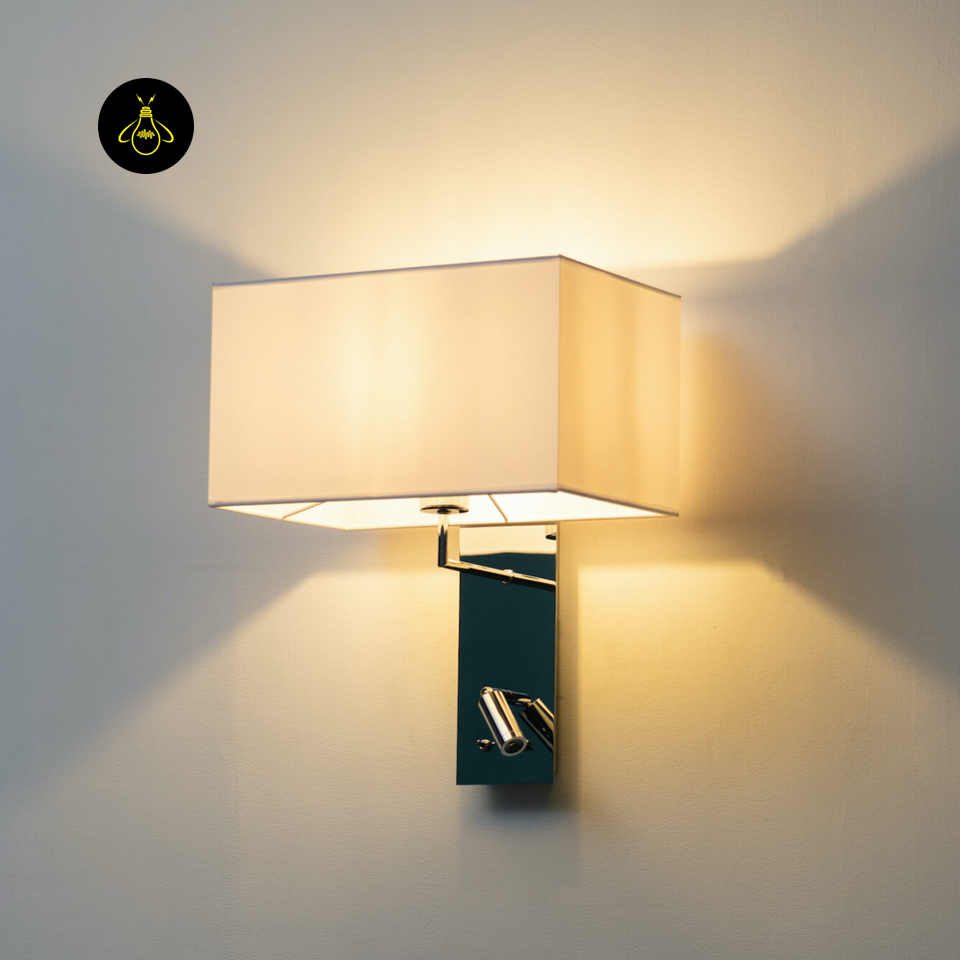 Chrome Reading Wall Light – Bedside Sconce with LED & Fabric Shade | Jagmag Lights