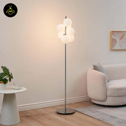 Chrome Floor Lamp with 7 Glass Spheres – Polished Chrome | Designer Floor Lamp for Living Room | Jagmag Lights